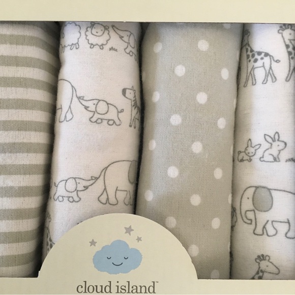NEW 4 Cotton Flannel Receiving Blankets Polka Dot Stripe Elephant | Cloud Island - Picture 3 of 5
